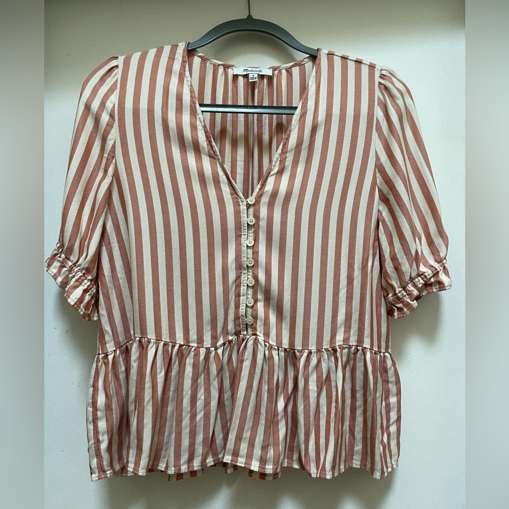 Striped Madewell V-Neck Button Top